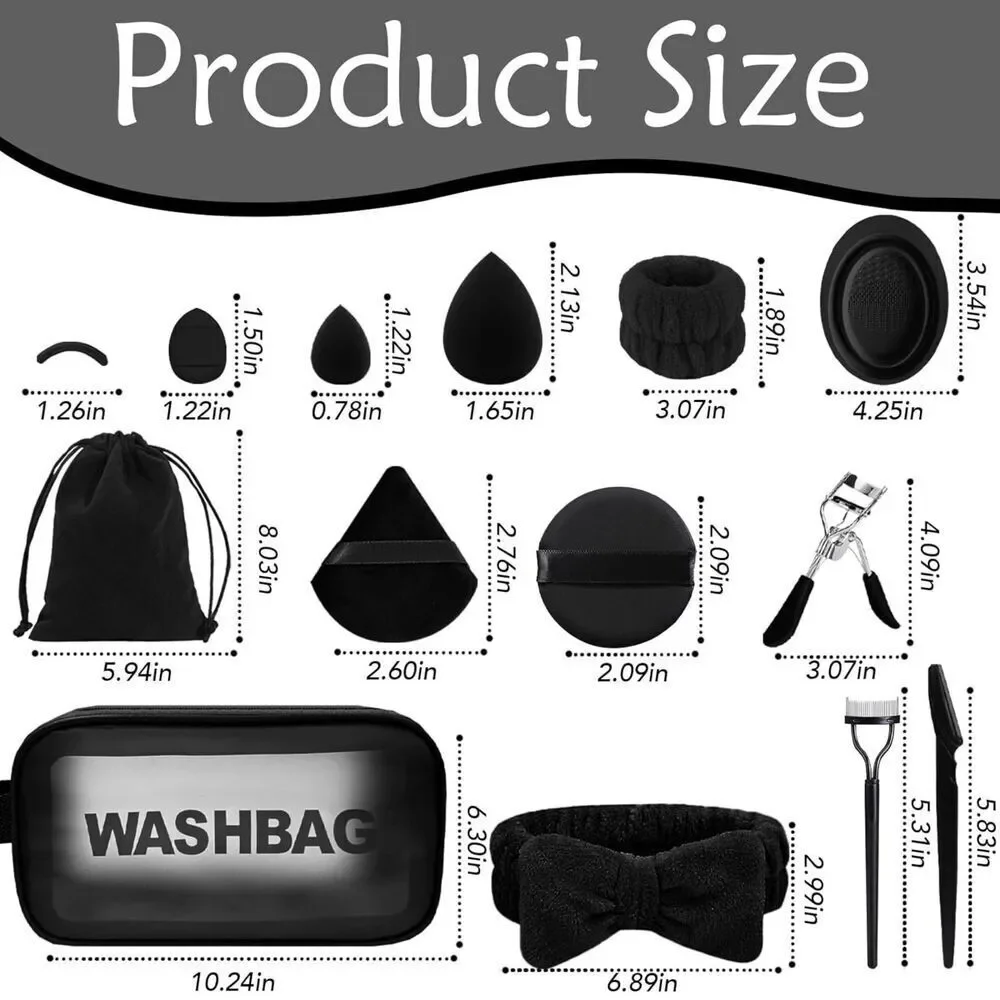 48Pieces Black Professional Premium Synthetic Make up Brushes With Makeup Sponge